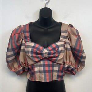 A Peach Plaid Patterned Crop Top Size M